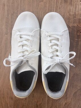 SUAVS Women's Breathable Knit Lace-Up Low Top Sneakers White/Yellow Sz 9